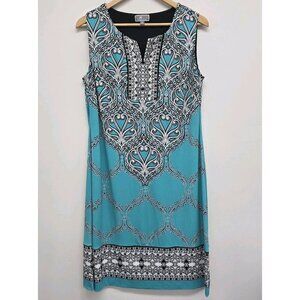 JM Collection Sleeveless Dress Women's Size M Studded Notched Neckline Stretch